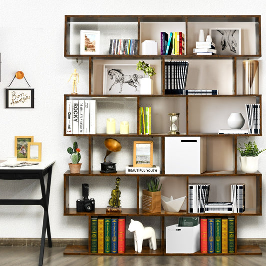 Étagère Bibliothèque, 6 Niveaux, Etagere de Rangement, Etagere Colonne, Etagere Salon, Café, Costway, 2