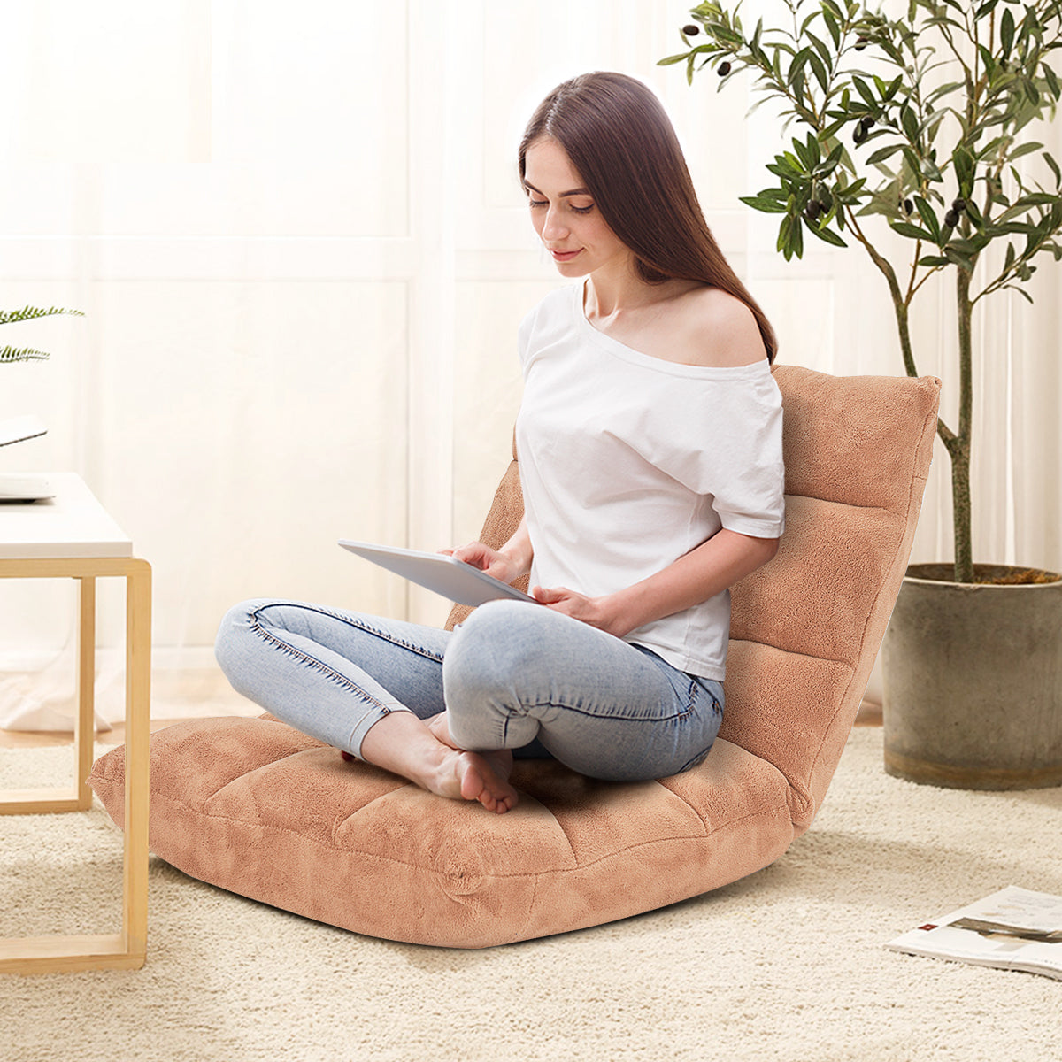 Chaise de Sol, Canapé Lit, Banquette Convertible, Canapé Lit Convertible, avec 14 Positions Réglables Marron, Costway, 4