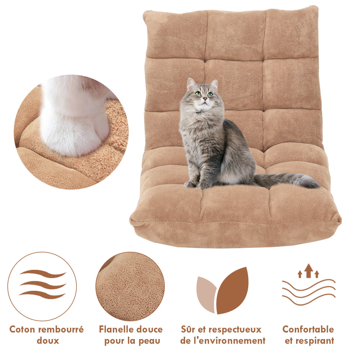 Chaise de Sol, Canapé Lit, Banquette Convertible, Canapé Lit Convertible, avec 14 Positions Réglables Marron, Costway, 7