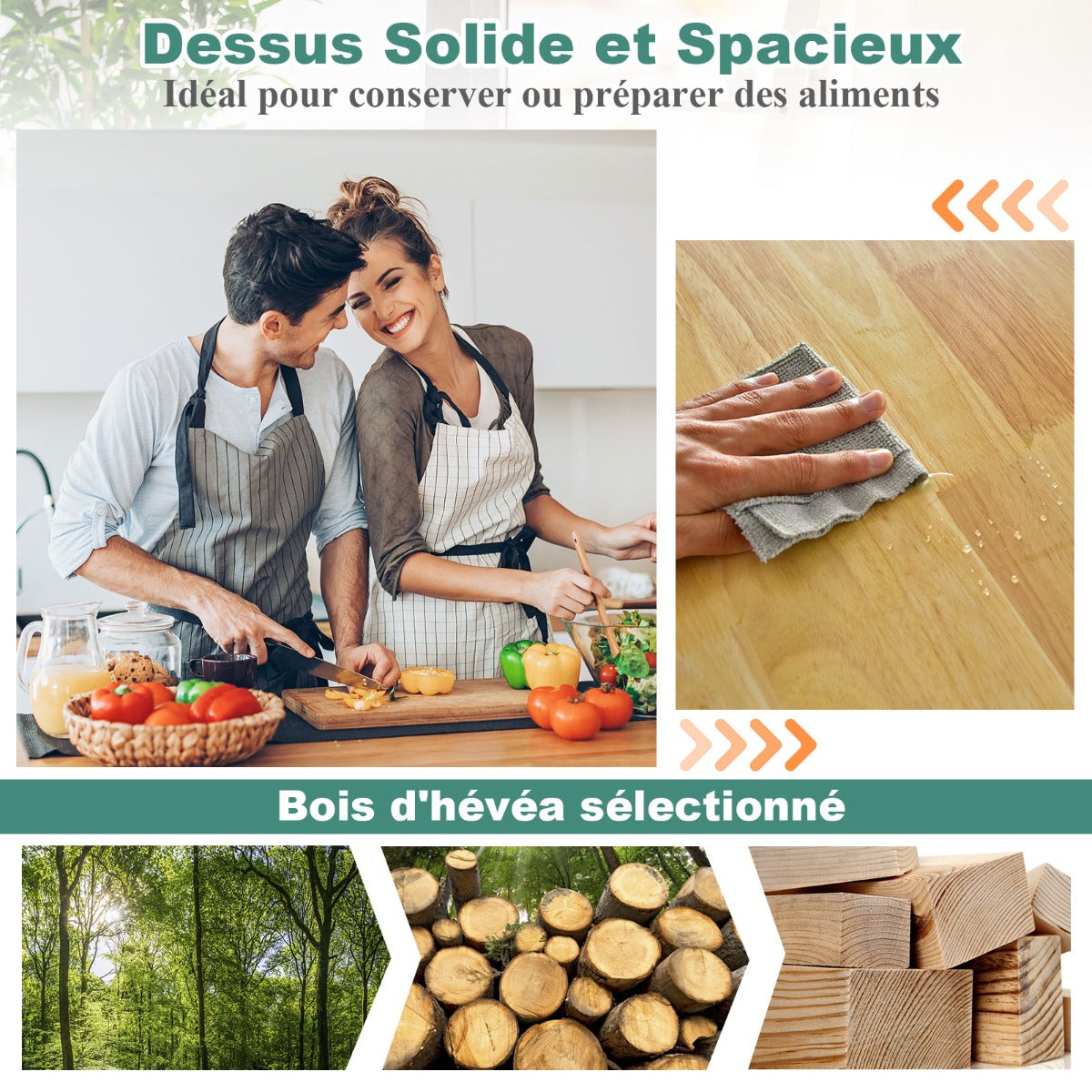 Chariot de Rangement, Ilot de Cuisine, Desserte a Roulette, Desserte de Cuisine, 2 Tiroirs, 2 Portes, Noir, Costway, 8