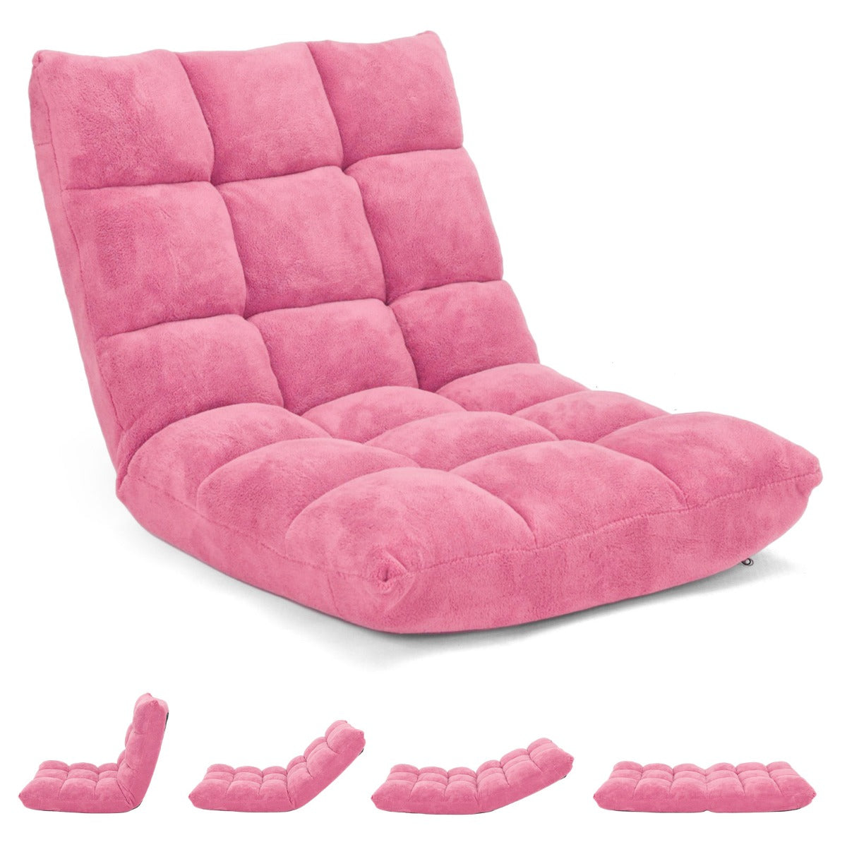 Chaise de Sol, Canapé Lit, Banquette Convertible, Canapé Lit Convertible, avec 14 Positions Réglables, Rose, Costway, 1