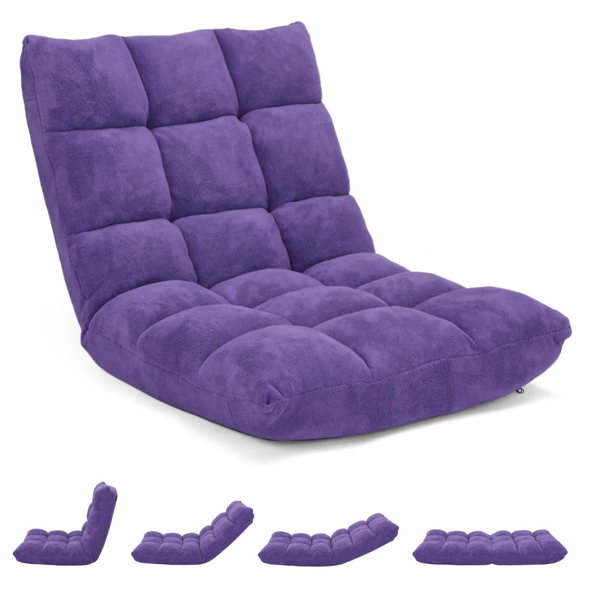 Chaise de Sol, Canapé Lit, Banquette Convertible, Canapé Lit Convertible, avec 14 Positions Réglables Violet, Costway, 1