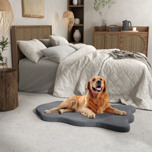 Lit Chien, Grand, Matelas pour Chien, Coussin Chien, avec Housse Amovible et Fond Antidérapant Coussin Orthopédique, Gris, Costway, 2