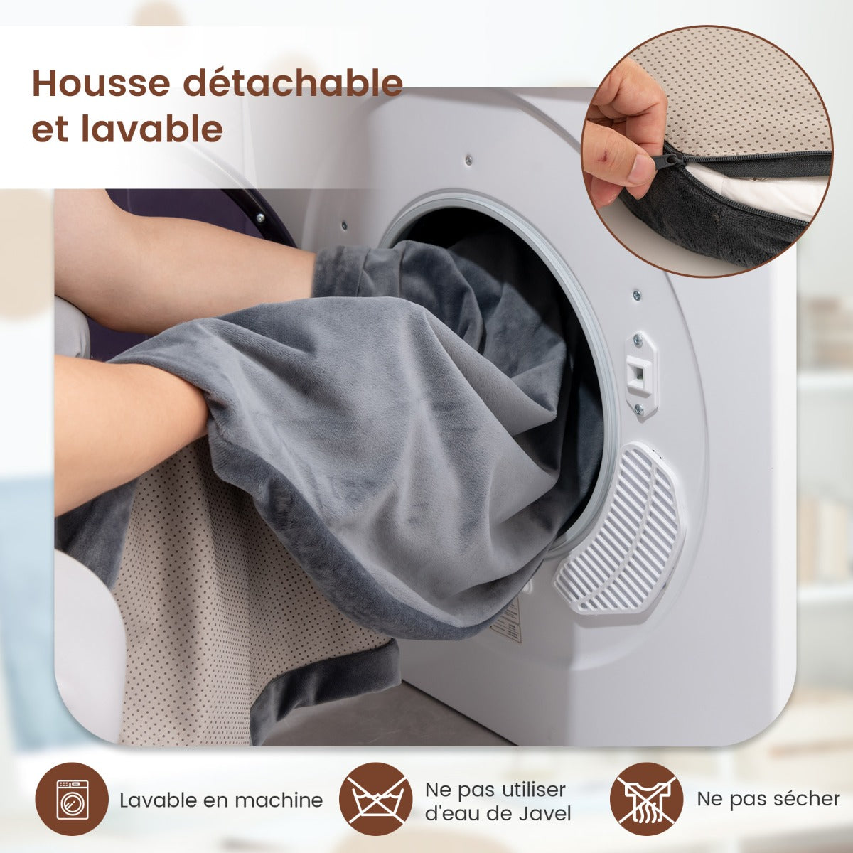 Lit Chien, Grand, Matelas pour Chien, Coussin Chien, avec Housse Amovible et Fond Antidérapant Coussin Orthopédique, Gris, Costway, 8