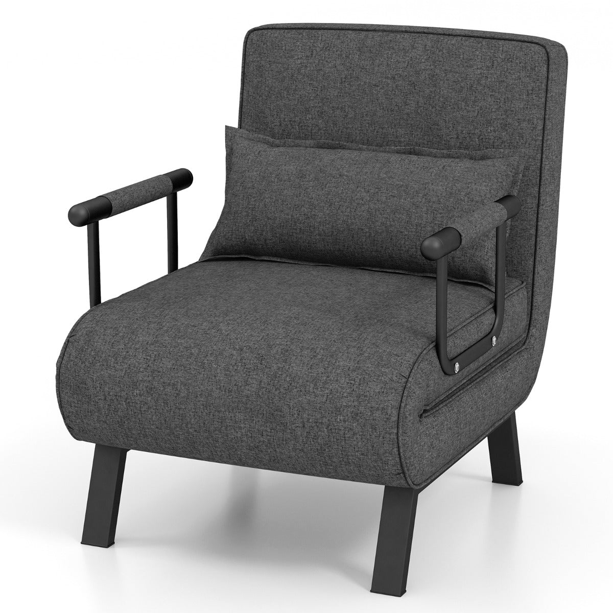 Fauteuil Convertible, Dossier Réglable en 6 Positions, Canapé Lit 1 Place, Fauteuil Confortable, Fauteuil Salon, Gris, Costway, 4