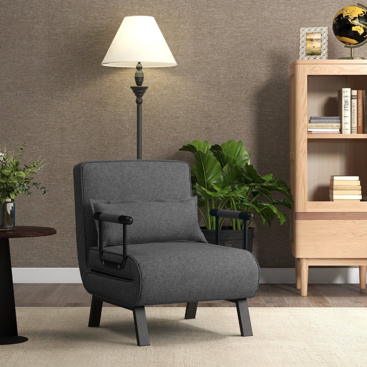 Fauteuil Convertible, Dossier Réglable en 6 Positions, Canapé Lit 1 Place, Fauteuil Confortable, Fauteuil Salon, Gris, Costway, 2