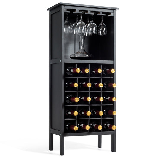 Casier a Bouteille, Porte Bouteille vin, Etagere a Vin, Support de Verre à Pied Capacité 20 Bouteilles, Noir, Costway, 6