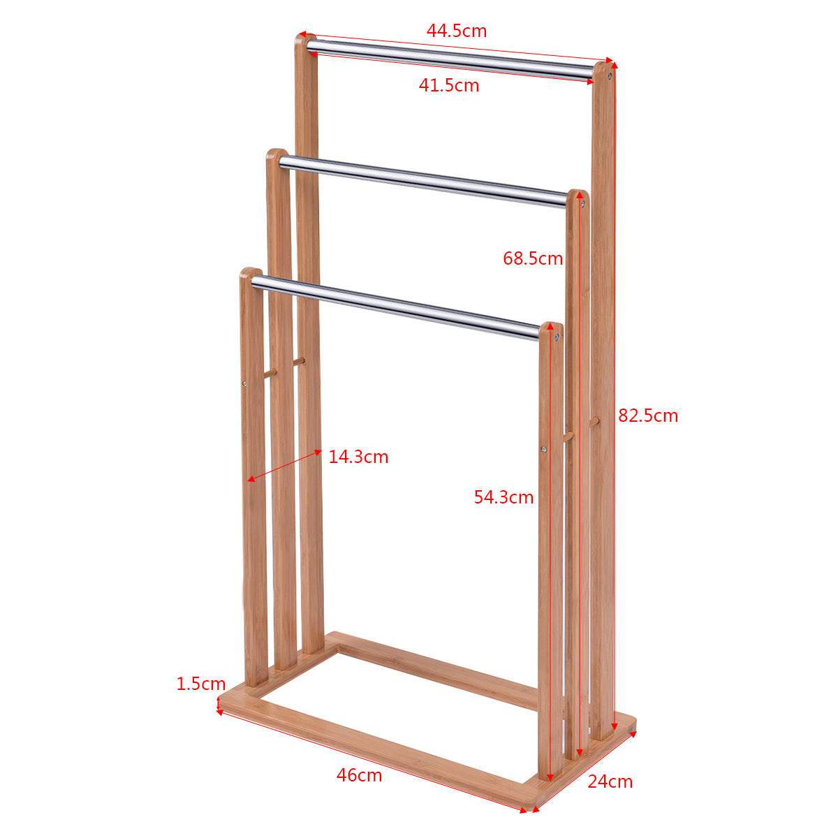 Porte Serviette Salle de Bain, Porte Serviette sur Pied, Porte Serviette Bois, Échelle pour serviettes 3 barres, Costway, 7