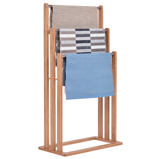 Porte Serviette Salle de Bain, Porte Serviette sur Pied, Porte Serviette Bois, Échelle pour serviettes 3 barres, Costway, 1
