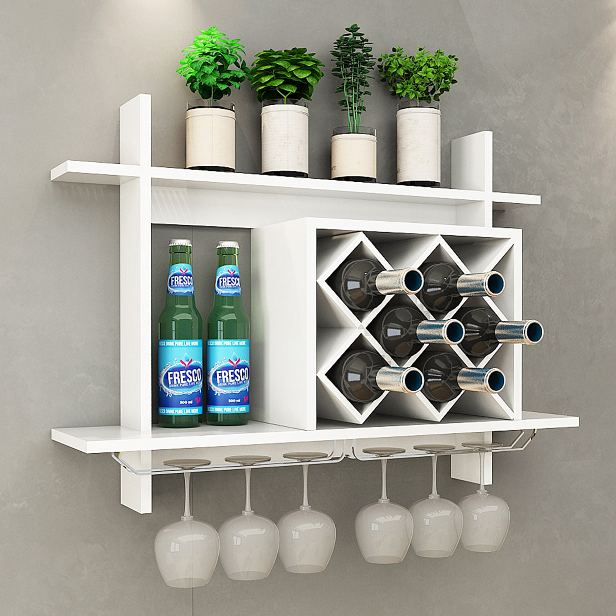 Porte Bouteille Mural, Range Bouteille, Porte Bouteille Vin, Casier a Bouteille, 2 Étages Grande Capacité, Blanc, Costway, 2