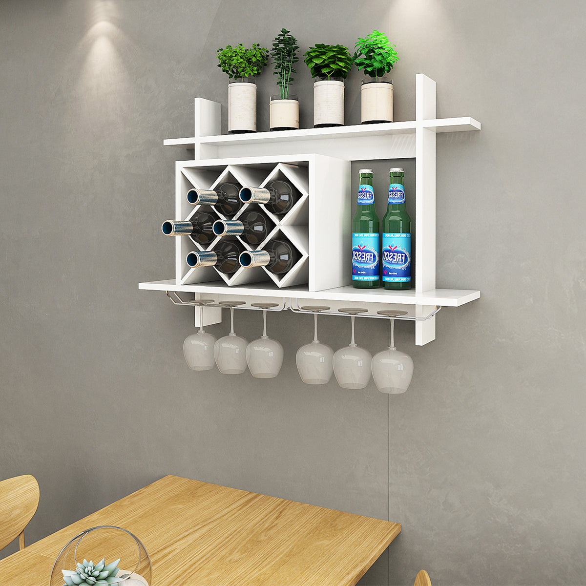 Porte Bouteille Mural, Range Bouteille, Porte Bouteille Vin, Casier a Bouteille, 2 Étages Grande Capacité, Blanc, Costway, 3