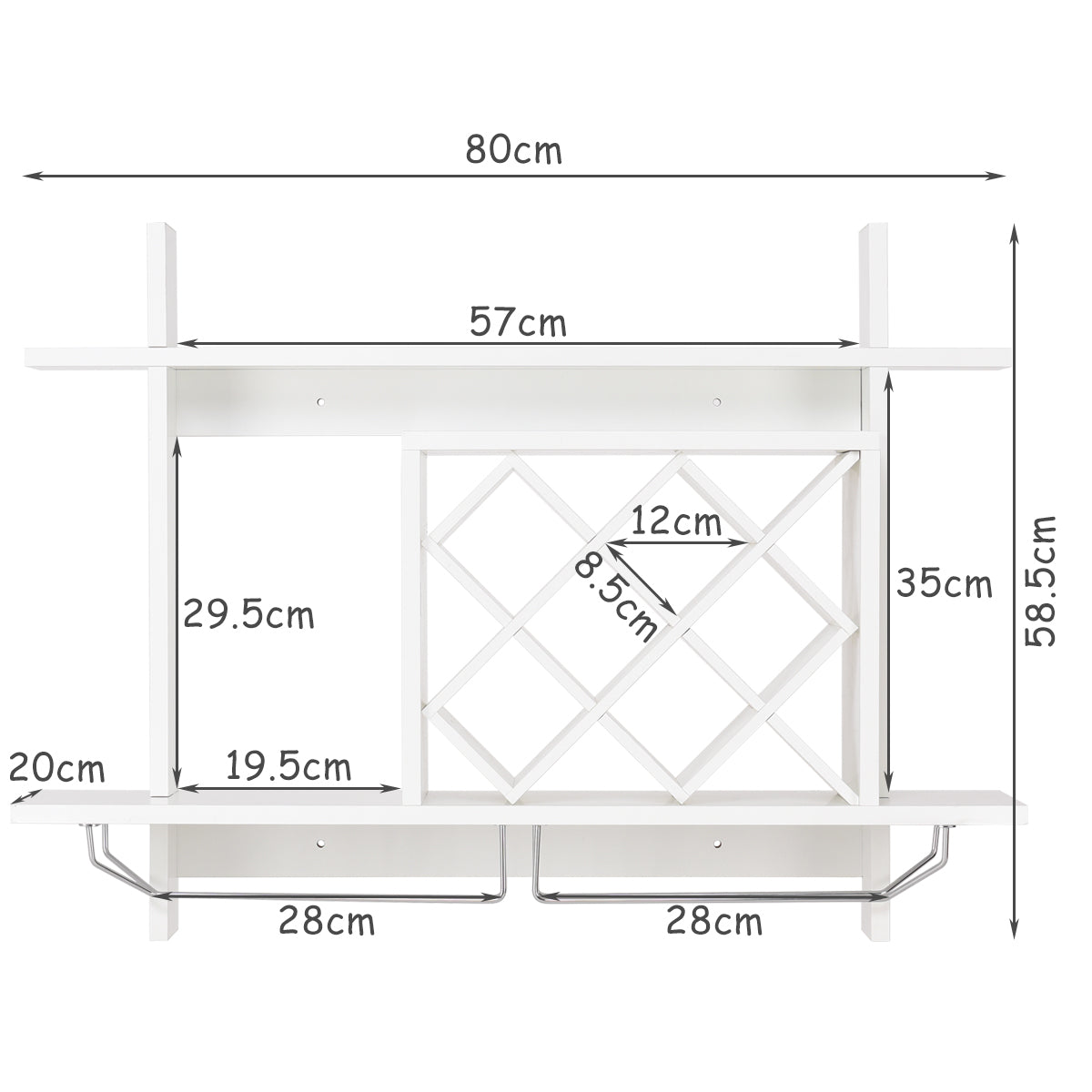 Porte Bouteille Mural, Range Bouteille, Porte Bouteille Vin, Casier a Bouteille, 2 Étages Grande Capacité, Blanc, Costway, 5