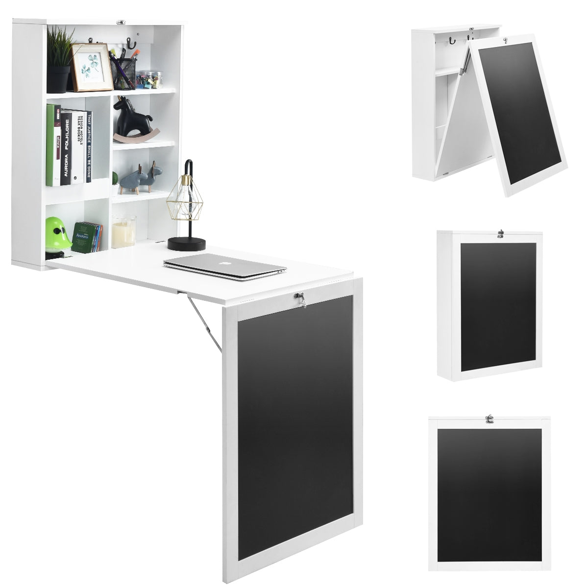 Bureau Pliable Mural, Bureau Pliable, Bureau Ordinateur, Bureau Informatique, Bureau Moderne, Table de Bureau, Costway, 6