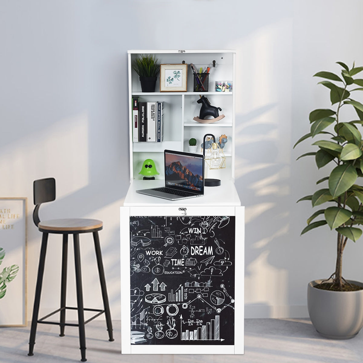 Bureau Pliable Mural, Bureau Pliable, Bureau Ordinateur, Bureau Informatique, Bureau Moderne, Table de Bureau, Costway, 2