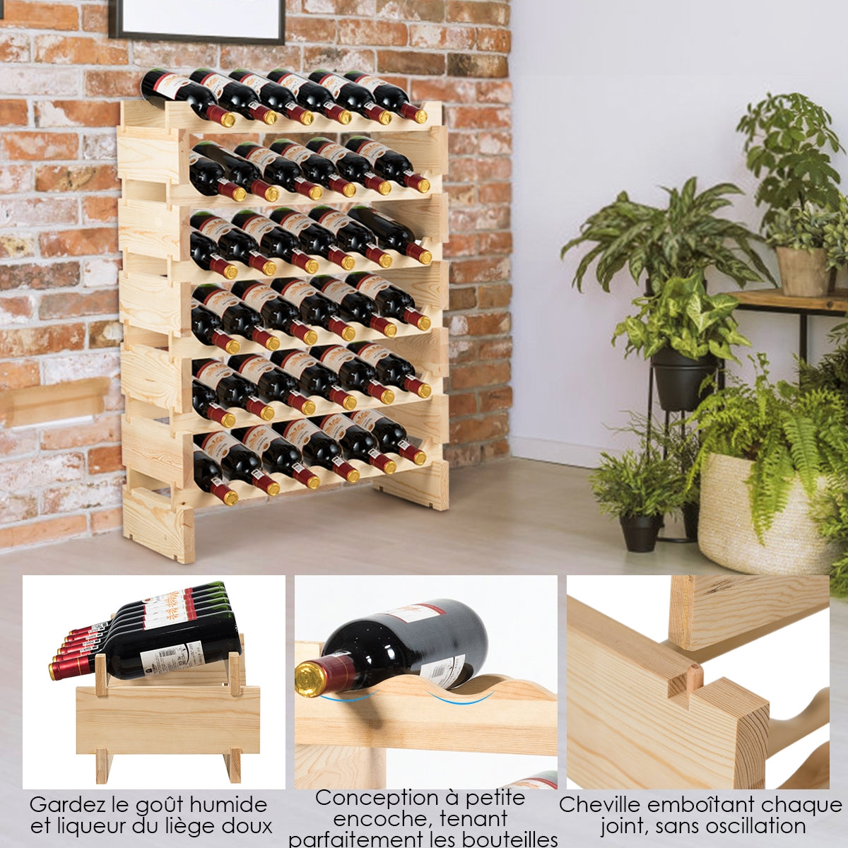 Etagere a Vin, Range Bouteille, Casier a Bouteille, 36 Bouteilles Porte-vins et Etagère de Présentation à 6 Couches, Costway, 6