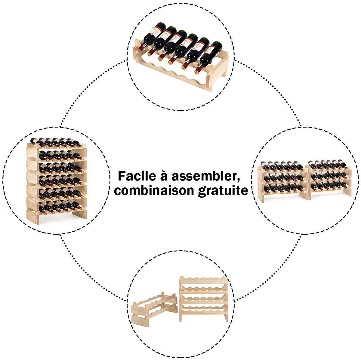 Etagere a Vin, Range Bouteille, Casier a Bouteille, 36 Bouteilles Porte-vins et Etagère de Présentation à 6 Couches, Costway, 7