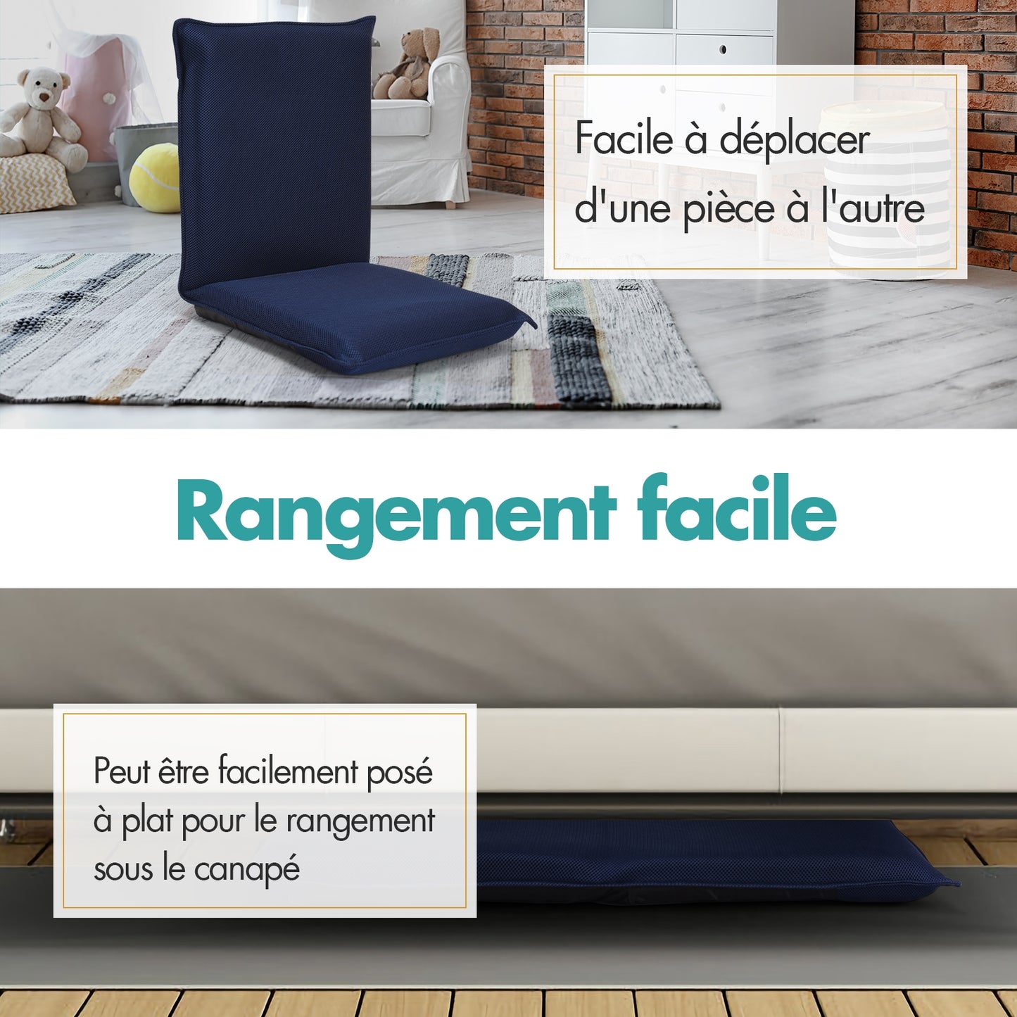 Chaise de Sol, Banquette Convertible, Pliable Tatami Inclinable en 6 Position, 44 x 54,5 x 53,5 CM, Bleu marine, Costway, 5