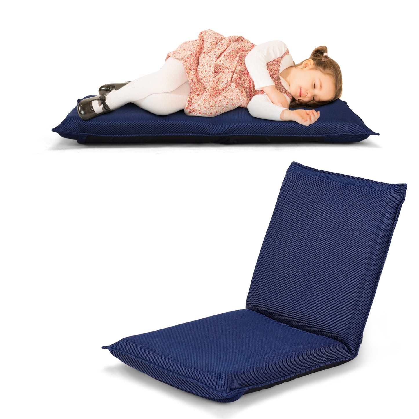 Chaise de Sol, Banquette Convertible, Pliable Tatami Inclinable en 6 Position, 44 x 54,5 x 53,5 CM, Bleu marine, Costway, 1