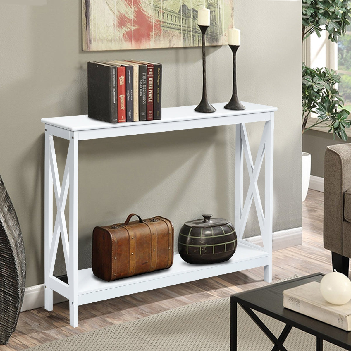 Console d'entrée, Petite Table, Petite Console Entrée, Table Console, Table de salon, Style Industriel, Blanc, Costway, 3