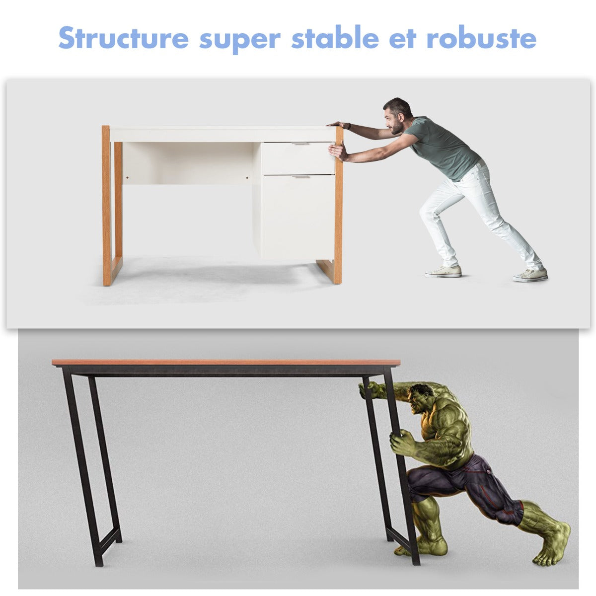 Bureau Ordinateur, Bureau Informatique, Bureau Moderne, Table de Bureau, Poste de Travail avec 2 Tiroirs, Blanc, Costway, 7