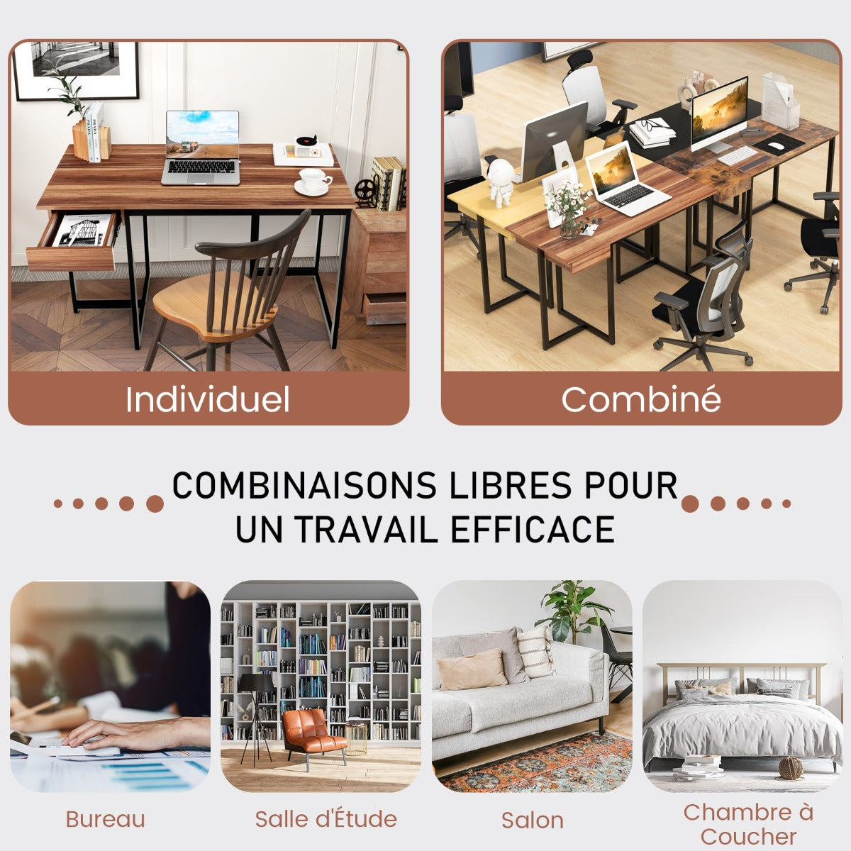 Bureau Ordinateur, Bureau Informatique de 120 cm, Bureau Moderne, Table de Bureau avec Roulant, Poste de Travail, Costway, 6
