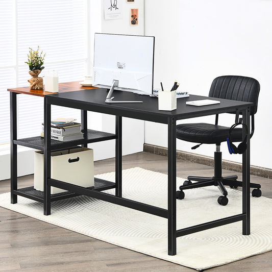 Bureau Ordinateur, Bureau Informatique, Bureau Moderne, Table de Bureau, Poste de Travail, 150x60x74 cm, Noir, Costway, 2