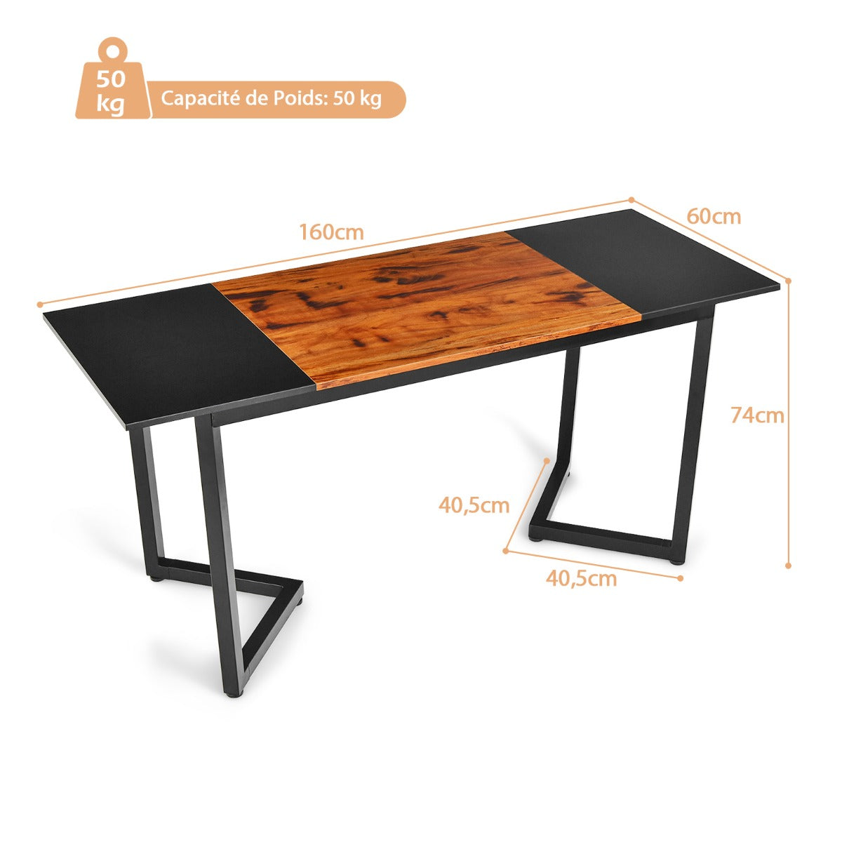 Bureau Ordinateur de 160 cm, Bureau Informatique, Bureau Moderne, Table de Bureau, Poste de Travail, Costway, 8