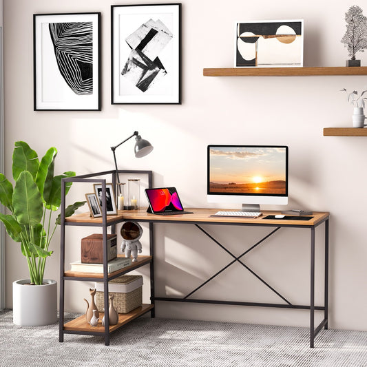 Bureau d'Angle, Bureau en L, Bureau Ordinateur, Bureau Informatique, Grand Bureau, Bureau Moderne, Costway, 4