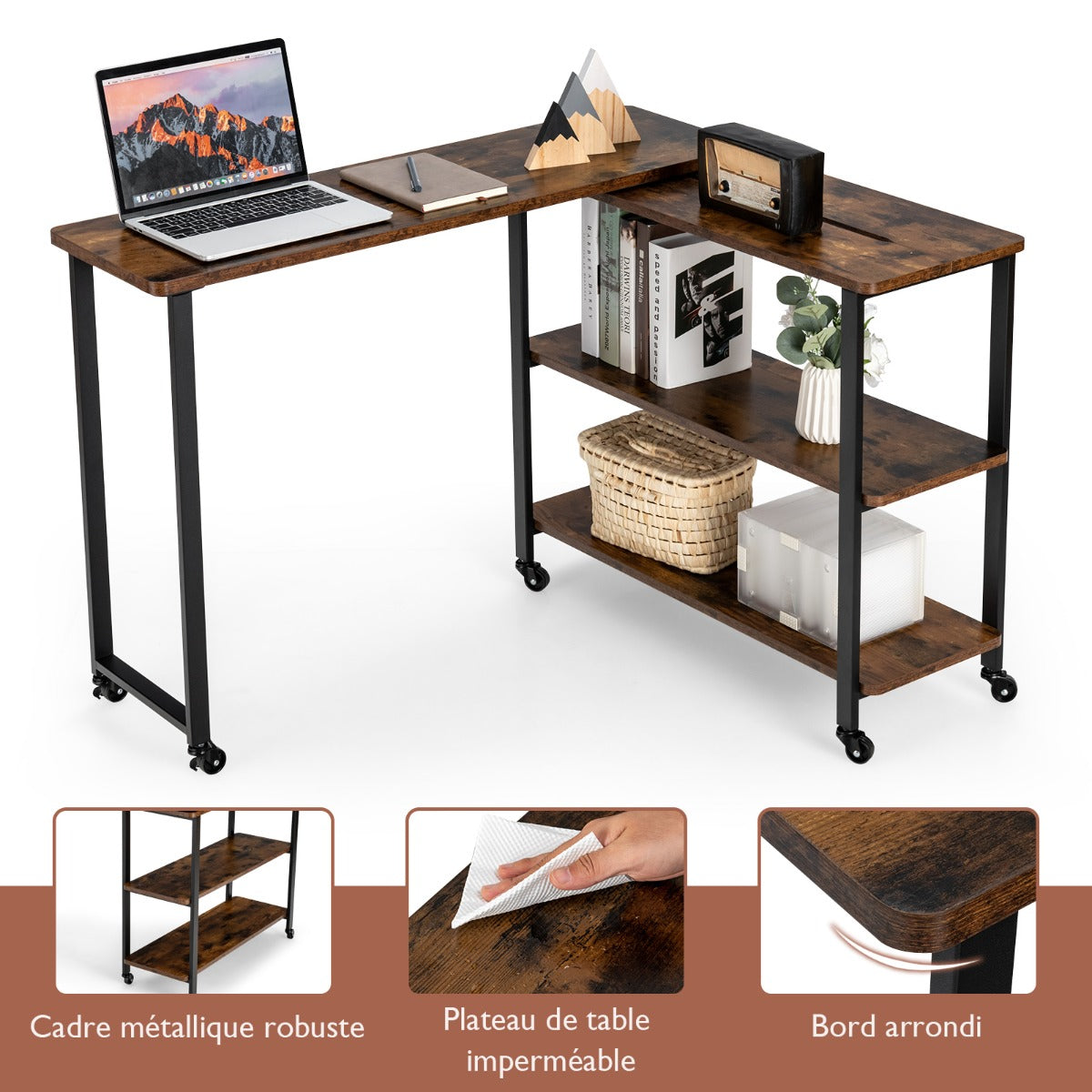 Bureau Pliable, Bureau Ordinateur, Bureau Informatique, Bureau Moderne, Table de Bureau, Poste de Travail, Costway, 7