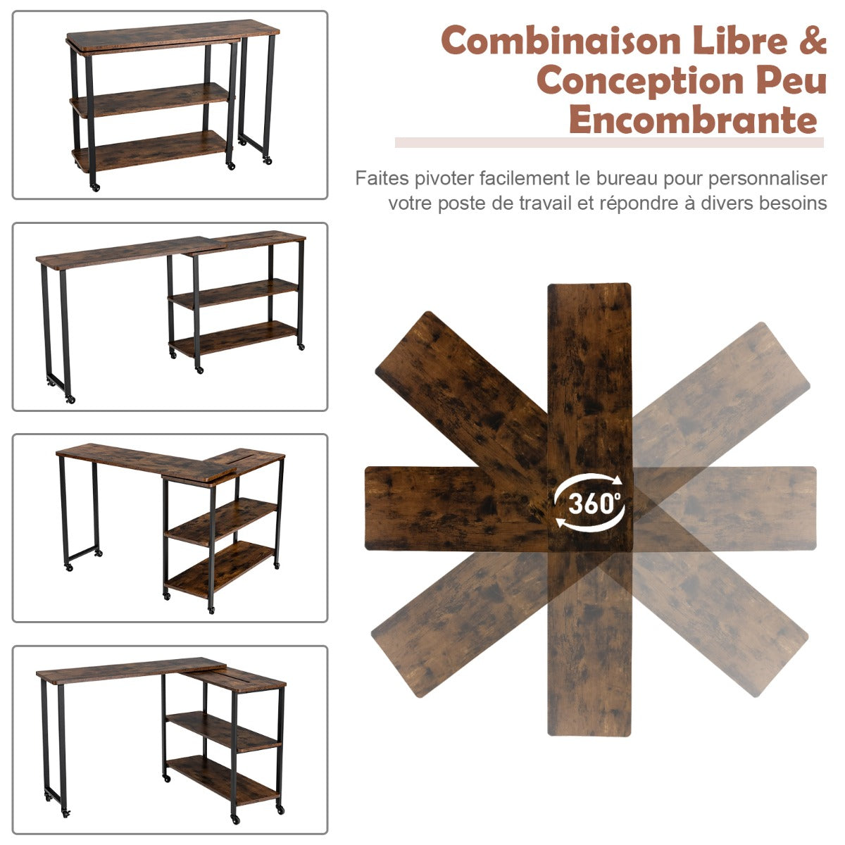 Bureau Pliable, Bureau Ordinateur, Bureau Informatique, Bureau Moderne, Table de Bureau, Poste de Travail, Costway, 8