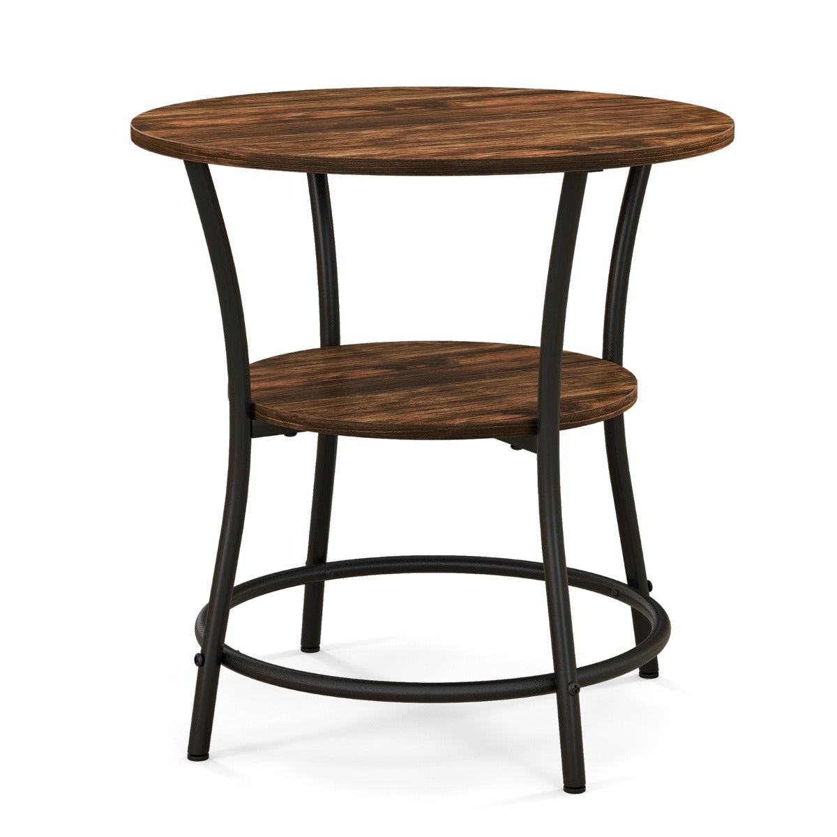 Table Basse Ronde, Dia.55 CM, Table d'appoint, Table de salon, Petite Table, Style Industrielle,2 Niveaux, Marron, Costway, 1