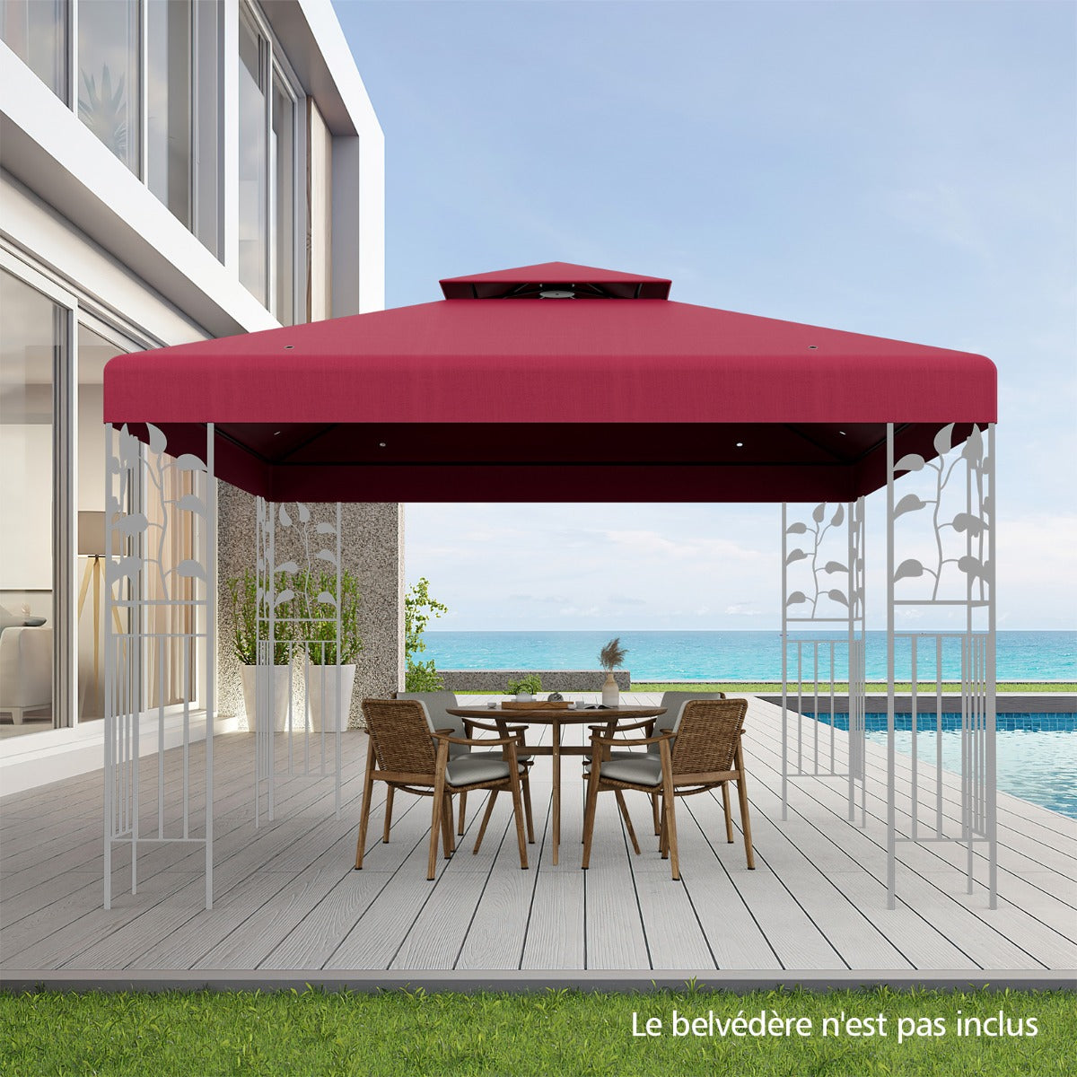Pergola Terrasse, Tonnelle de jardin, Toile Supérieure 3x3m pour Tonnelle à 2 Niveaux Toile de Gazebo Boucles, Costway, 4