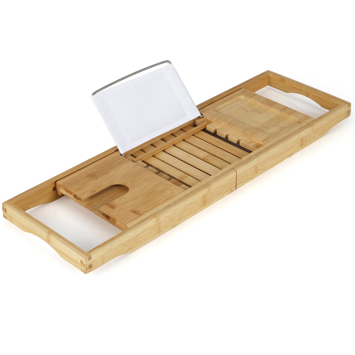 Plateau Baignoire, Bambou, Etagere Salle de Bain, Support de Livre Réglable Plateau de Rangement Latéral Porte-Boissons, Costway, 1