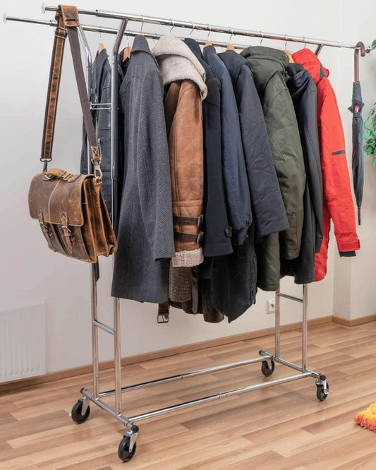 Tatkraft Denver - Portant Vêtement Solide, Double, avec roulettes, Capacité de Charge 110kg, 1 min Montage, Longueur réglable, Pliable, Chromé