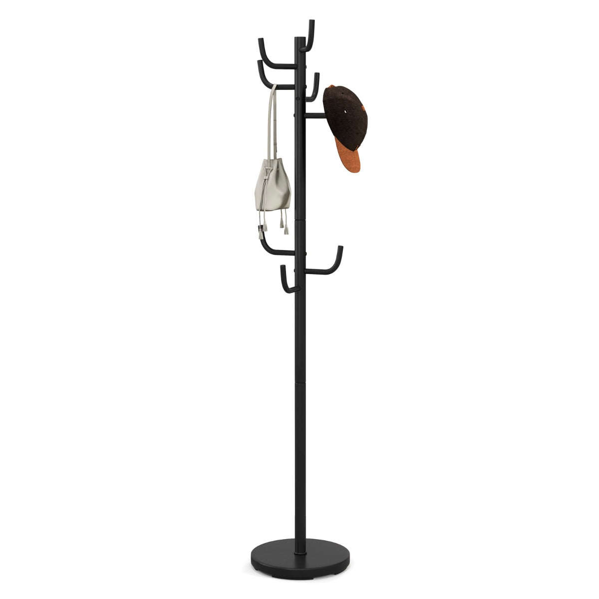 Porte Manteau, Portant Vetement, en Métal de Haute Qualité avec 8 Crochets et Base Ronde, Porte Manteaux, Noir, Costway, 6
