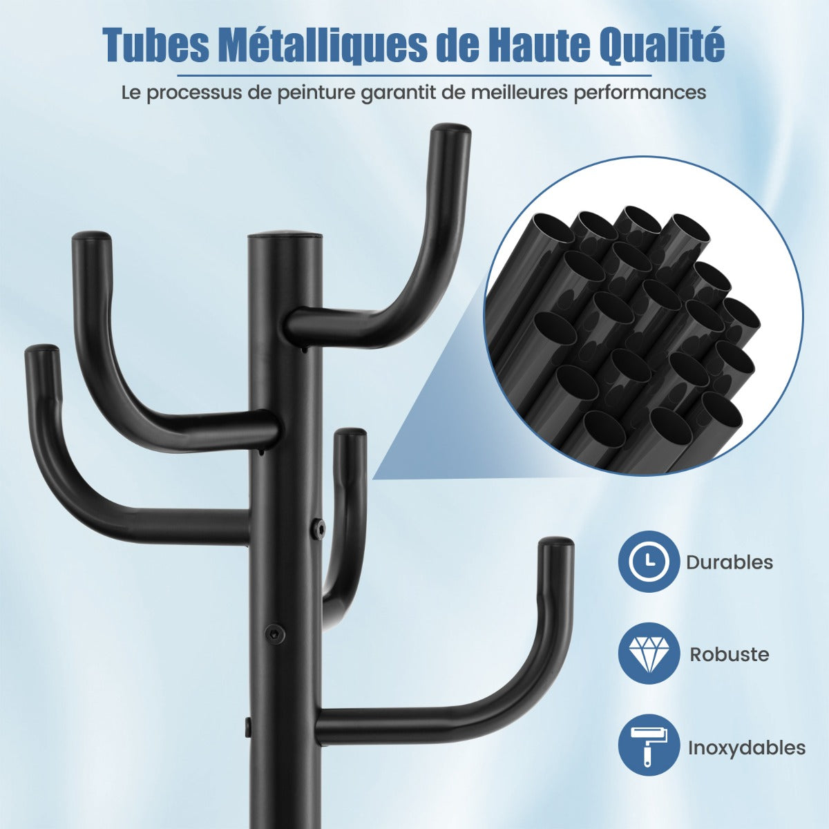 Porte Manteau, Portant Vetement, en Métal de Haute Qualité avec 8 Crochets et Base Ronde, Porte Manteaux, Noir, Costway, 8