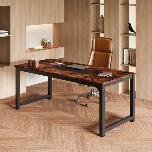 Bureau Ordinateur, 180 x 90 x 77 cm, Bureau Professionnel, Table de Réunion, Brun, Tribesigns, 2