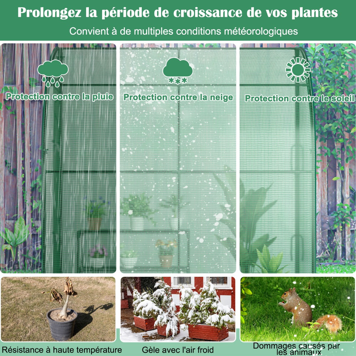 Serre de Jardin, avec Étagère à Plantes 3 Niveaux 2 Portes Zippées, Jardin Couvert, Adossée en PE, Vert, Costway, 8