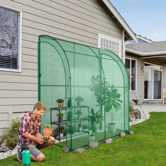 Serre de Jardin, avec Étagère à Plantes 3 Niveaux 2 Portes Zippées, Jardin Couvert, Adossée en PE, Vert, Costway, 2
