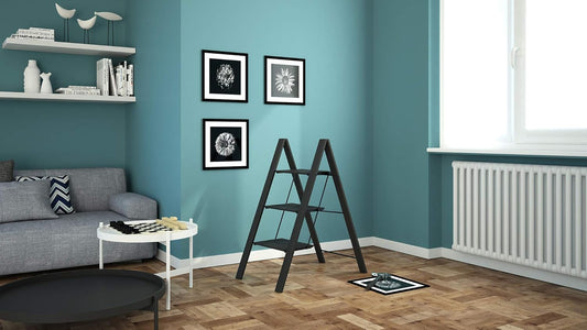 Escabeau 3 marches, Escabeau Pliable, jusqu'à 150 kg de charge, aluminium, Noir, Colombo Leonardo 3 , 2