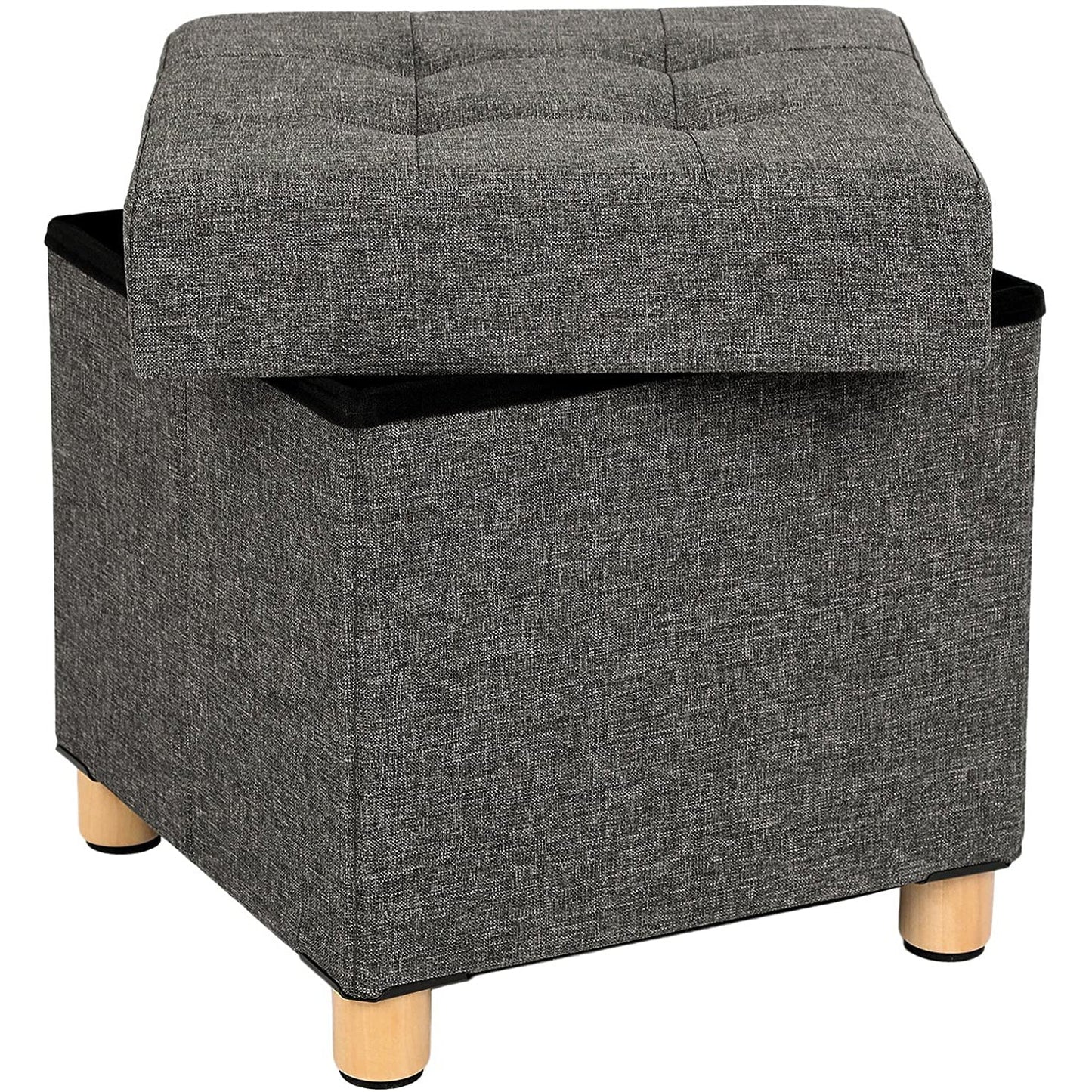 SONGMICS - Banc de Rangement, Tabouret rembourré Pliable, avec Couvercle, Pieds en Bois Massif, Gain de Place, Charge 300 kg, pour Chambre, Gris