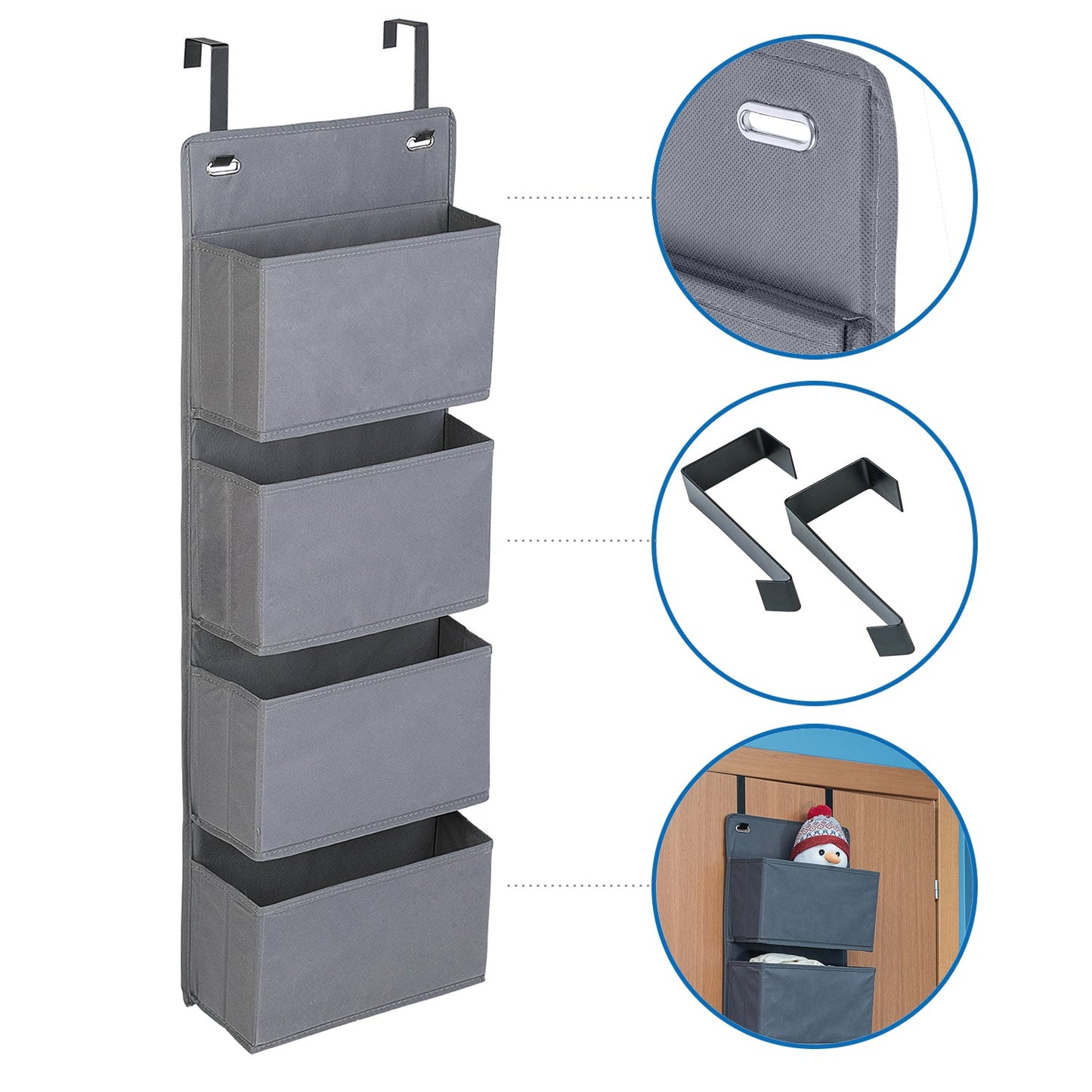 Etagère de Rangement, Organisateur en Tissu à Suspendre sur les Portes et Murs, 4 Compartiments, Tatkraft Cozy, 5
