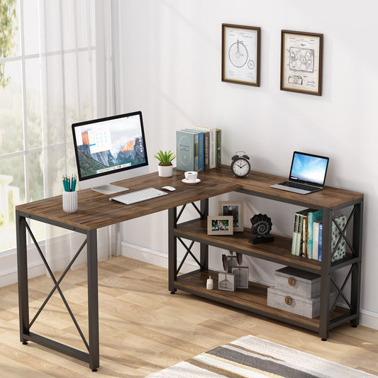 Bureau d'angle, Robuste et durable : cadre en bois composite et acier résistant, Facile à nettoyer, Tribesigns