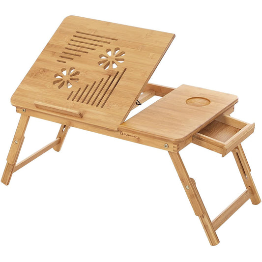 Table en bambou, pliante, pour travailler sur un ordinateur portable, lire des livres, prendre le petit déjeuner - SONGMICS