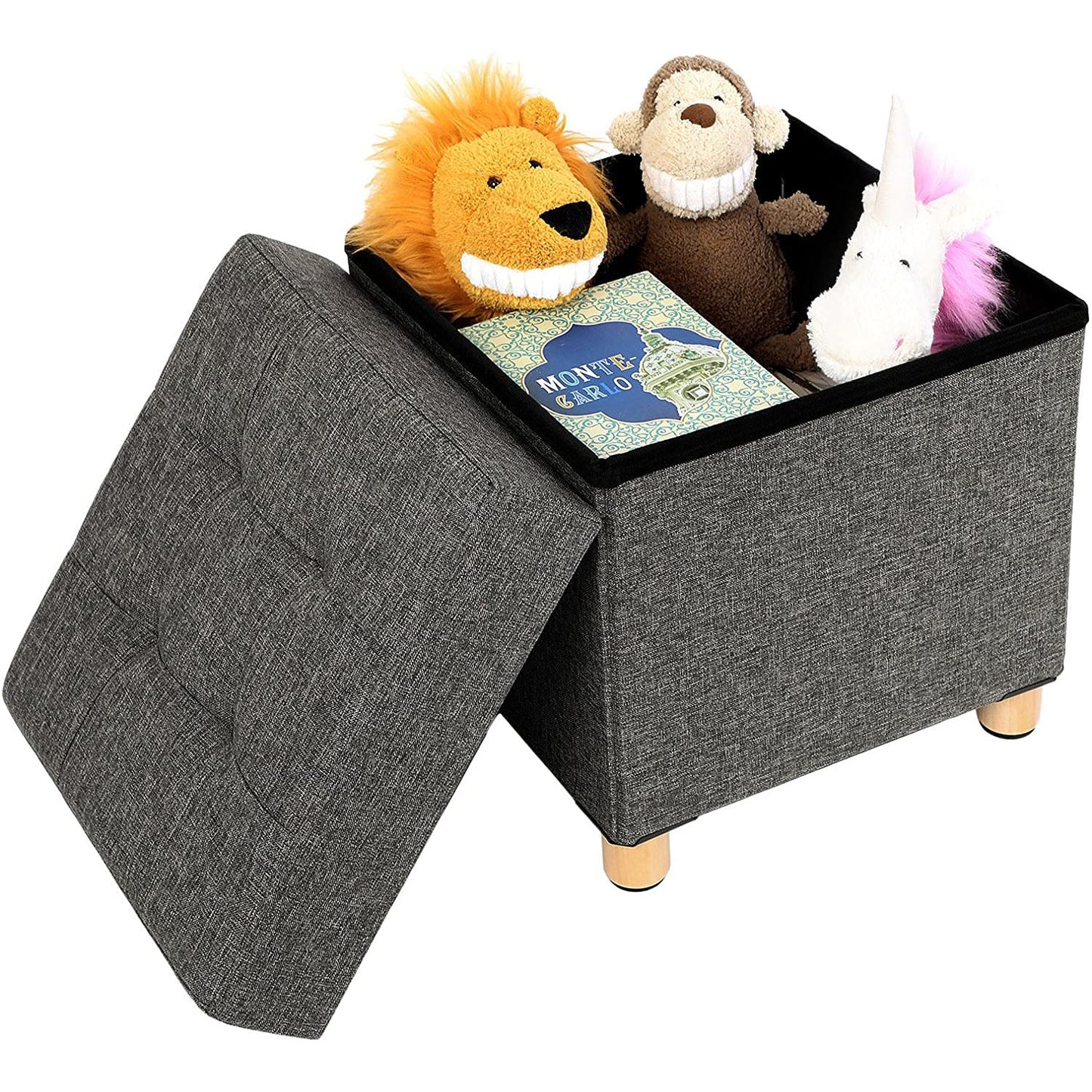 SONGMICS - Banc de Rangement, Tabouret rembourré Pliable, avec Couvercle, Pieds en Bois Massif, Gain de Place, Charge 300 kg, pour Chambre, Gris