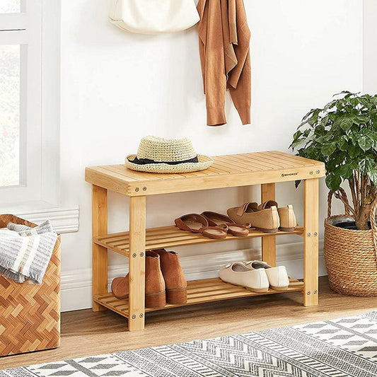 Banc Étagère à Chaussures en Bambou Naturel 3 Niveaux (Charge admissible: 120 kg) Idéal pour l'entrée, SONGMICS, 2