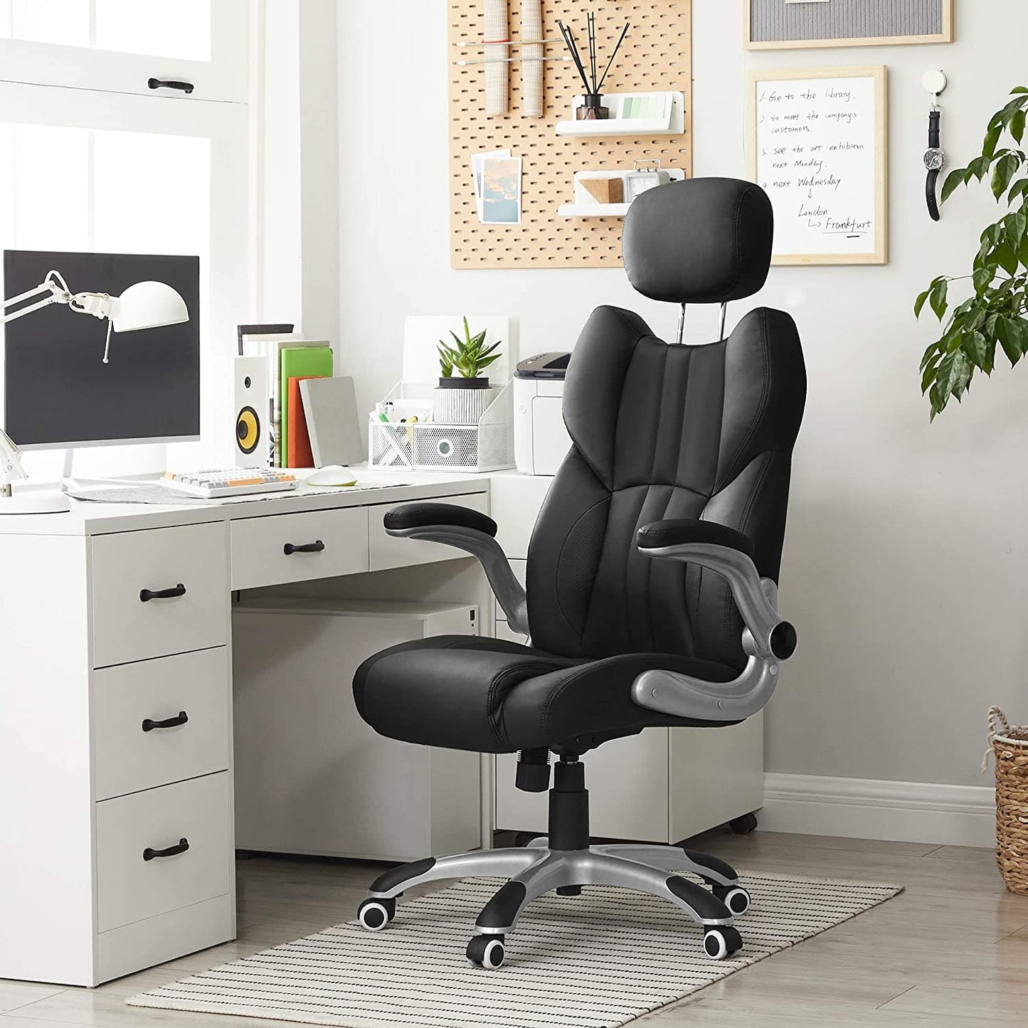 SONGMICS - Fauteuil de Bureau, Chaise d'ordinateur, similicuir, sur roulettes, pivotante