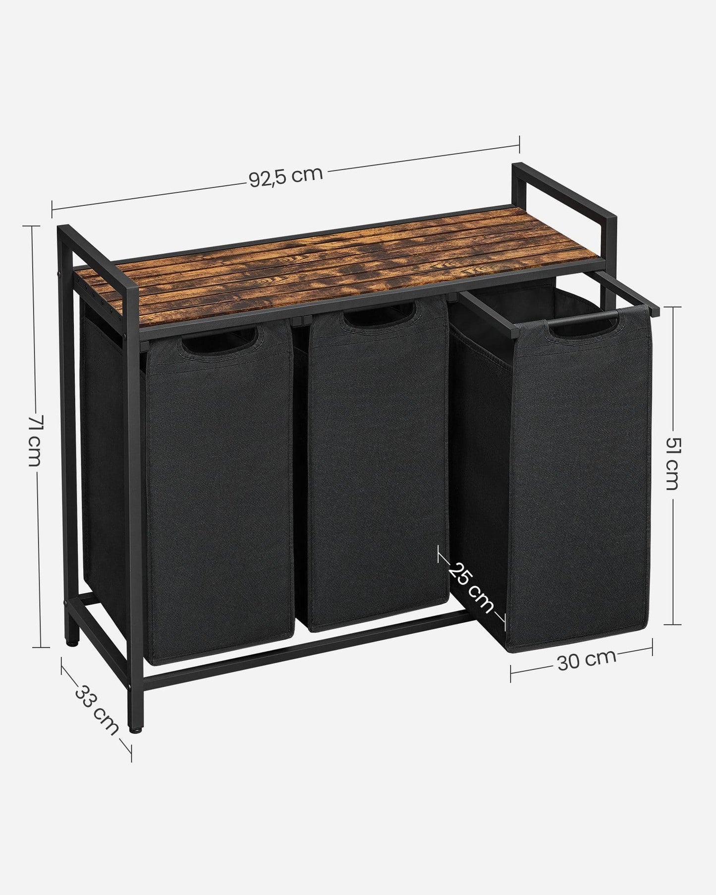 Meuble Linge Sale, Meuble Panier à Linge, Rangement 3 Compartiments, 3 Sacs Amovibles en Tissu Oxford, 3 x 38L, VASAGLE, 6