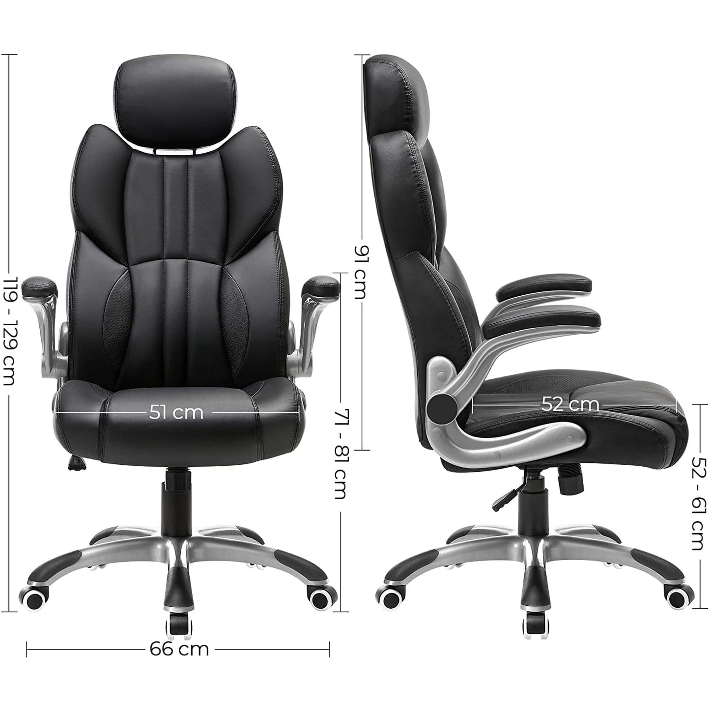 Chaise de jeu, Chaise de bureau, Hauteur réglable 119-129 cm, D66 cm, Largeur du siège 51 cm