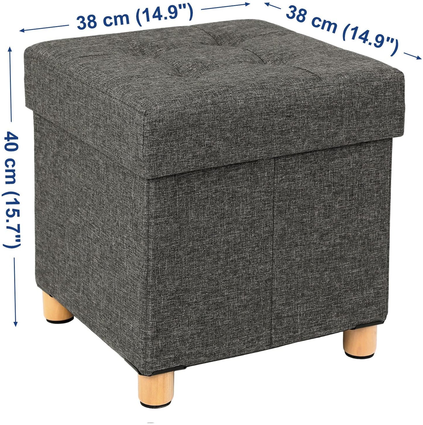 SONGMICS - Banc de Rangement, Tabouret rembourré Pliable, avec Couvercle, Pieds en Bois Massif, Gain de Place, Charge 300 kg, pour Chambre, Gris